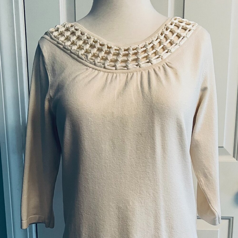Beautiful Worth Silk/Cotton Ivory Sweater Set S + matching shell
